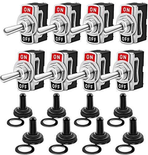 Gebildet Kippschalter 10A/12VDC, 6A/24VDC, EIN/AUS Wippschalter, SPST 2-pin Rocker Toggle Switch mit Wasserdicht Schutzkappe, zum Auto KFZ LKW Boot (8 Pack, Schwarz)