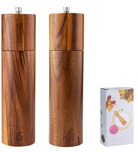 2PCS Pfeffermühle aus Holz von KOSLEOW, 22x5.5CM, Salz und Gewürzmühle Manuell Verstellbar mit Keramikmahlwerk für Gewürze wie Pfeffer, Salz, Kümmel und Mehr