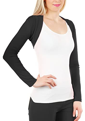 Toocool Damen Bolero Crop Cardigan Viskose Stretch Langarm Jacke Elegant CC-816 [Schwarz, Einheitsgröße]