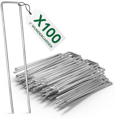 WUNDERGARDEN - 100 Anti-ROST Erdanker für Unkrautvlies, Erdnägel aus verzinktem Stahl im Set zur Befestigung von Unkrautflies, Unkrautfolie, oder fürs Camping - 150x25mm - Ø2,7mm