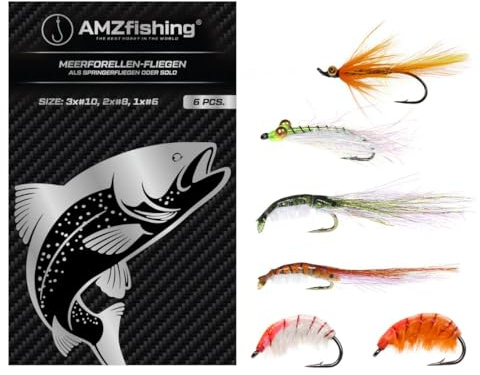 NEU AMZfishing® 6 Stück Meerforellenfliegen | Springerfliegen zum Meerforellenangeln | Fliegenfischen | Fliegenangeln Meerforelle | Fliege Meerforelle | Meerforellenköder | Meerforellenblinker