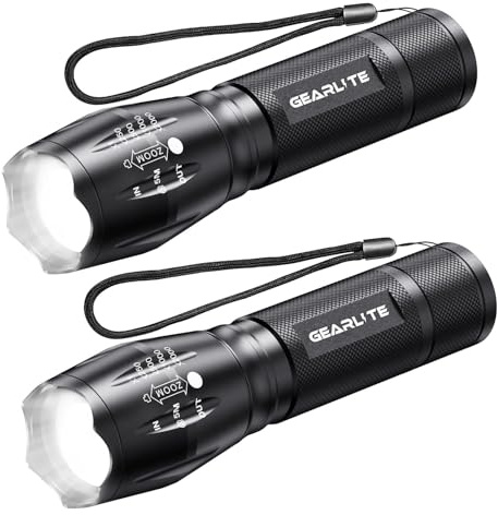 GEARLITE LED Taschenlampe Batteriebetrieben 2 Stücke, 2000 Lumen Taschenlampe LED Extrem Hell mit 5 Modi, IP65 Wasserdicht Handlampe Kinder für Camping, Wandern, Outdoor, Notfall
