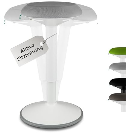 standup.Today Wackelhocker Ella (Weiß/Hellgrau) – Sitzhocker höhenverstellbar 55-80 cm – Ergonomischer Hocker für Büro & Zuhause – Bürohocker mit Schwingeffekt – Schreibtischhocker