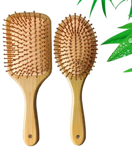 2er Set Bambus-Luftkissenbürste – Haarbürste Oval & Rechteckig – Antistatische Holzbürste für Damen, Herren & Kinder – Sanfte Massage, schonend zur Kopfhaut, für alle Haartypen geeignet