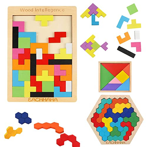 EACHHAHA Montessori Spielzeug ab 4 Jahre,3 in 1 Tangram Holzpuzzle kinder,Kreativ Lernspielzeug,Fördert räumliche Vorstellungskraft und logisches Denken, Geschenkidee für Kinder