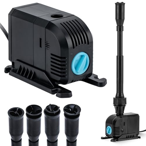 Teicher Teichpumpe FP-600 [8 W, 600l/h] Springbrunnen für Außen, Springbrunnenpumpe inkl. Aufsätze & Filter Schwamm | Teich, Miniteich, Wasserspiel, Fontänen, Bachlauf, Wasserfall Pumpe aussen klein