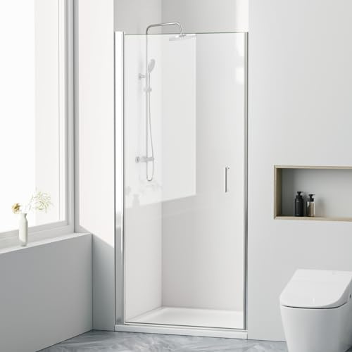 Heilmetz Schwingtür Duschtür Duschkabine,80 x 195 cm Nischentür Dusche Duschtür Duschwand Glas mit Wandprofil, Sicherheitsglas Rahmenlos Duschabtrennung aus 6mm ESG mit Beidseitiger Nano Beschichtung