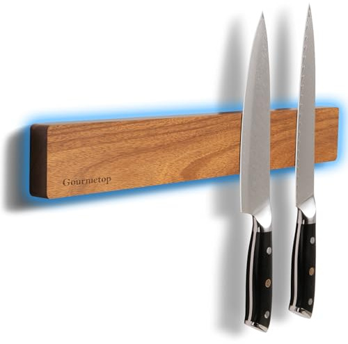 Gourmetop Magnetischer Messerhalter für die Wand, Messer-Magnetleiste ohne Bohren 42 cm, Küchen-Messerhalter für den Kühlschrank, Holz-Magnet-Messerleiste/-Stange für den Kühlschrank