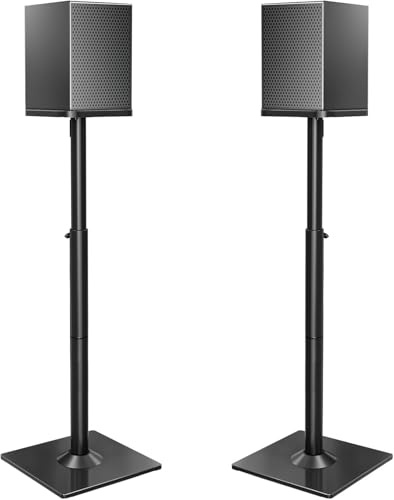 ELIVED Universal Lautsprecherständer höhenverstellbar bis 95cm, Boxenständer mit Glassockel & interner Kabelkanal für Regallautsprecher, 10kg Tragkraf, Schwarz, 1 Paar