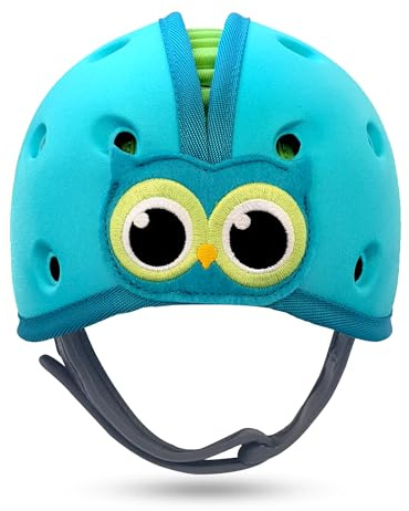 SafeheadBABY Weicher Baby-Kopfschutzhelm für Krabbeln und Laufen 7–24 Monate, Ultraleicht & Atmungsaktiv, Sicherheitshelm für Babys, Mitwachsend (Kopfumfang 40–52 cm) Eule Blau Grün