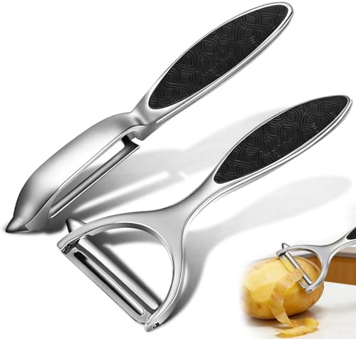 Sparschäler Schäler Edelstahl Zweischneidig Pendelklinge Rostfrei Spülmaschinengeeignet, 2PCS für Küche für Obst Karotten Auberginen Paar Mango Gurken Schokolade mit ergonomischem rutschfesten Griff