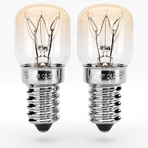greate® Backofenlampe E14 15W - 2er Pack Backofen Lampe 300 Grad für Backöfen, Grillöfen, Mikrowellen - 15 Watt Glühbirne Backofen 75 Lumen & 2700K - E14 Backofenlampe