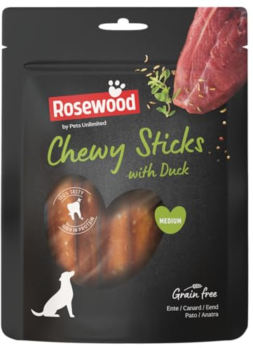 Rosewood Chewy Sticks Ente Medium – Kaustangen mit Ente und Rinderhaut, Kausnack für Hunde, unterstützt die Zahnpflege, ohne Getreide, ohne künstliche Zusatzstoffe, 100 g