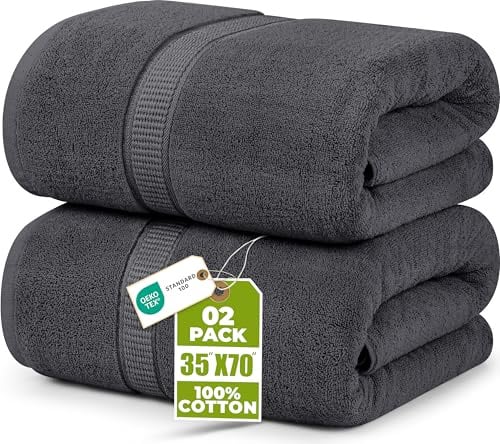 Utopia Towels - 2er Badetücher Groß aus Baumwolle mit Aufhänger, Saunatücher,Badehandtücher Groß, Handtücher 90 x 180 cm (Grau)