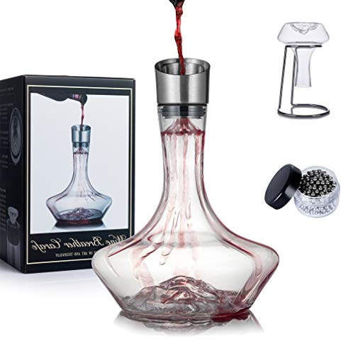 Eisberg Weinkaraffe Set, Weinbelüfter karaffe mit Belüftungsfilter, Trockenständer und Reinigungsperlen, Dekanter Rotwein, Weindekanter, 100% Handgeblasenes Bleifreies Kristallgläser(1400ml)