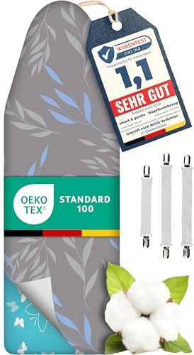 Super Soft Turbo-Bügelbrettbezug 120x40, Made in Germany, ÖKOTEX Baumwoll-Polsterung, schneller mit Thermoreflexion, 5 Größen, EasyFit+Spanner, L Fläche 116-120x38-40cm