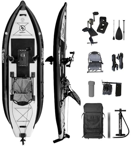 Spatium Aufblasbares Pedalo zum Angeln, Kajakfahren, Pedalboot auf der Oberseite sitzend, Angelkajak, für Erwachsene, geeignet für Flüsse, Ozeane, Seen, Schwarz