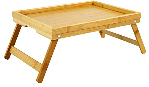 WKWKER Bambus Frühstückstabletts Mit Klappbaren Beinen Portable Bett Tablett Tisch Snack Servierplatten Tablett (Natürlich)