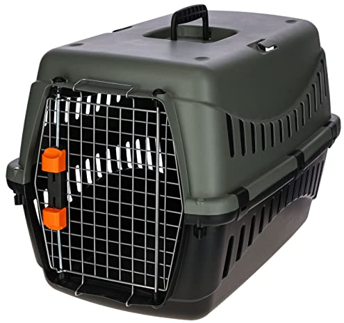 Kerbl Pet flugtaugliche Transportbox | Anthrazit/Graugrün, 60 × 40 × 38,5 cm, für Tiere von 5–15 kg, flugtauglich und mit stabiler Metalltür