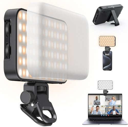ANXRE AL96 Selfie Licht mit Soft Diffuser, 2500K-9900K Kamera-Videoleuchte für Smartphone Laptop Tablet, Tragbares Clip-On On-Kamera-Videoleuchte für Make-up TikTok Vlog