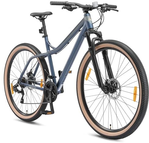BIKESTAR Hardtail Aluminium Mountainbike Shimano 21 Gang Schaltung, Scheibenbremse 29 Zoll Reifen | 18 Zoll Rahmen Alu MTB | Blau & Grau