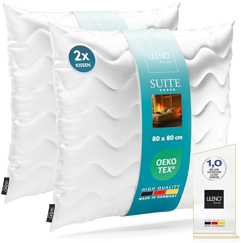 LILENO HOME 2er Set Kopfkissen 80x80 cm - 3-Kammer Hotelqualität Kissen | 80x80 cm bis 95°C waschbar - Bettkissen geeignet für Allergiker - Made in Germany Hotel Schlafkissen Polster 80x80cm