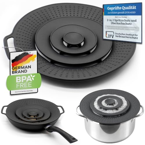 Netrox Überkochschutz und Pfannen Spritzschutz aus Silikon | Überlaufschutz für Töpfe und Pfanne Ø 15-25 cm, Topfdeckel gegen Überkochen, spülmaschinenfest, Spritzschutz Pfannen