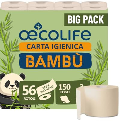 œcolife oecolife Toilettenpapier BAMBUS, 3-lagig, 56x150 Blatt pro Rolle, superweich, plastikfrei verpackt, vegan, WC Papier, nachhaltiges Klopapier, Verpackung mit 60% PCR-Anteil