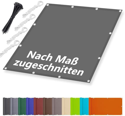 Premium Sonnensegel Wasserdicht Rechteckig mit Ösen – UV-Schutz 95%, Sonnenschutz, Wetterfest & Reißfest – Perfekt für Balkon, Terrasse und Garten, inkl Seile & Kabelbinder, 1x2m in Dunkelgrau