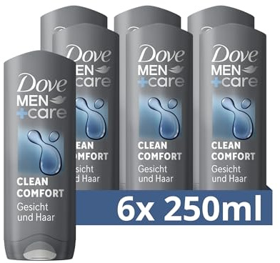 Dove Men+Care 3-in-1 Duschgel Clean Comfort Duschbad für Körper, Gesicht und Haar mit 24 Stunden Pflege Effekt 250 ml 6 Stück Verpackung kann variieren
