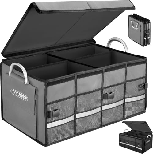 MONZANA® Kofferraum Organizer Deckel 68L Trennwände Wasserdicht Faltbar Verstärkte Wände rutschfest Kofferraumtasche Kofferraumbox Autotasche Grau
