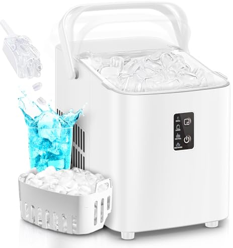 FOHERE Tragbare Eiswürfelmaschine 14 Kg – Selbstreinigend & 2 Größenwahl | 2 Größen von Bullet Ice, Eiswürfel in 5 Min, Geräuscharmer Betrieb, inkl. Schaufel & Korb, für Küche, Büro, Bar, Party