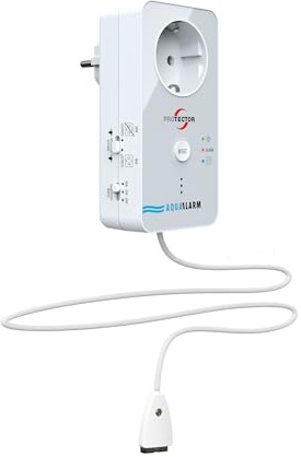 Protector WA-5.1 Wassermelder, 2-fache Sicherheit: Alarmiert, Schaltet angeschlossenes Gerät wahlweise EIN oder Aus, Pumpensteuerung, Waschmaschine Wasseralarm Aqua-Stop, 2 Meter Sensorkabel