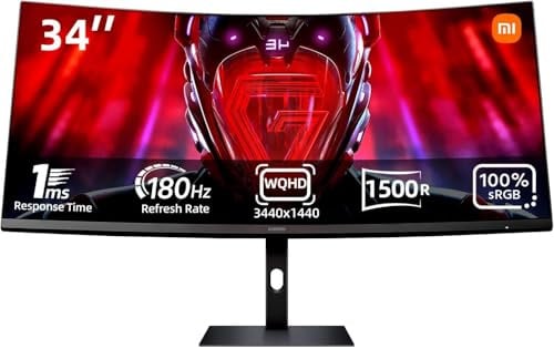 XIAOMI G34WQi Ultrawide Gaming Monitor 34 Zoll - WQHD, 180Hz, 1ms, HDR 10, 100% sRGB, 4000:1 Kontrast, 350nits, FreeSync, RGB Ambient Light, Low Blue Light, Randlos, Schwarz