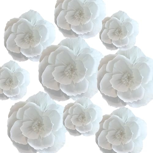 Szhuiher Krepppapier-Blumen für Hochzeitsdekoration und Geburtstagsparty - Blumendekoration (insgesamt 9 Stück)