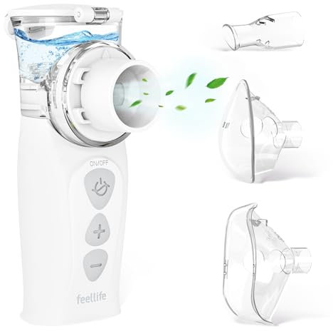 FEELLIFE Inhalationsgerät Tragbar, Leise Inhaliergeräte für Erwachsene Kinder, Aufladbarer Baby Inhalator, 3µm Partikelgröße Einstellbarer Sprühnebel Vernebler Inhaliergerät