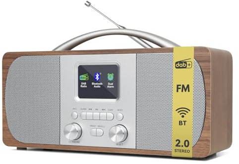 LEMEGA DR6 Tragbares Stereo DAB Radio (DAB+,UKW,Bluetooth 5.3, 2,4 großes Farbdisplay,40 Voreingestellte,Sleeptimer,Dual-Wecker, Snooze,Akustikholzgehäuse,Teleskopantenne,Netzteil )Küchenradio,Walnut