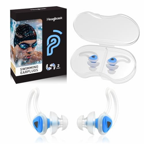 Hearprotek Ohrstöpsel Schwimmen, 2 Paare Silicone Wasserdichte Schwimmer Ohrstöpsel Gehörschutz-ohrschutz Gegen Wasser Erwachsene für Dusche, Pool, Baden Blau