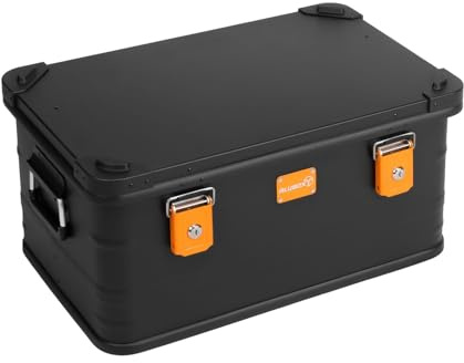 Alubox Alukiste abschließbar E47B - Premium Aluminium Lagerbox 47 Liter - Deckel mit Aluminium Druckguss Stapelecken und Gummidichtung - inklusive Schlösser - schwarz lackiert
