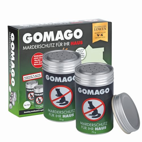 GOMAGO Marderschutz für Ihr Haus | zuverlässige und artgerechte Mardervergrämung durch Duftstoff | Alternative zu Marderschreck, Marderspray, Ultraschall u.ä. | [2 x 70g]