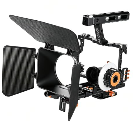 Andoer C500 Camera Rig Aluminiumlegierung Kit mit Kamera Cage, Matte Box+ folgt, Follow Focus+ Handgriff + 15mm Rod, Kamerarecorder Videokäfig Rig Installationssatz Film für Panasonic GH4