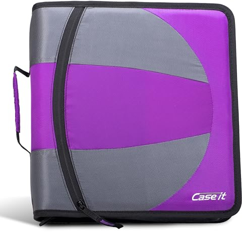 Case-it The Dual 2-in-1 Reißverschluss-Ordner – zwei 3,8 cm D-Ringe – inklusive Federtasche – mehrere Taschen – 600 Blatt Kapazität – kommt mit Schultergurt – Dunkelviolett Dual-101