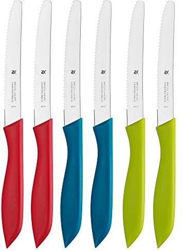 WMF Classic Line Frühstücksmesser Set 6-teilig, 23 cm, Brötchenmesser Wellenschliff, Brotzeitmesser, Spezialklingenstahl, Kunststoffgriff, bunt