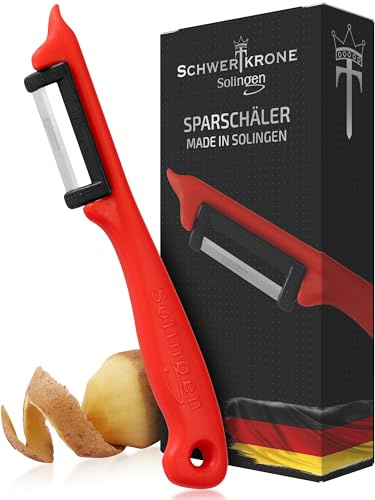 SCHWERTKRONE® Sparschäler [MADE IN SOLINGEN - GERMANY] - Kartoffelschäler Spargelschäler Gemüseschäler Karottenschäler - Sparschäler Links & Rechtshänder - Gurkenschäler Potato Peeler - Obstschäler