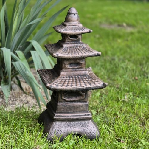 FABRIQ Tachi-Doro Pagode Kupfer 46 cm – 14 kg Steinguss – Japanische Laterne – Wetterfest & Frostsicher bis –30°C