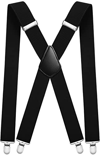 Aomig Hosenträger für Herren, Extra Stark Breit 3,5 Cm mit Sehr Starken 4 Metall Clips, Einstellbar und Elastisch Einheitsgröße für Männer und Damen, X Style