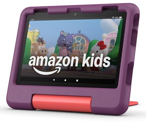 Amazon Fire HD 8 Kids-Tablet (Neueste Generation), für Kinder von 3-7 J. | 3 GB RAM, werbefreie Inhalte, integrierte Kindersicherung, 13 Std. Akkulaufzeit, 32 GB, violett (2024)