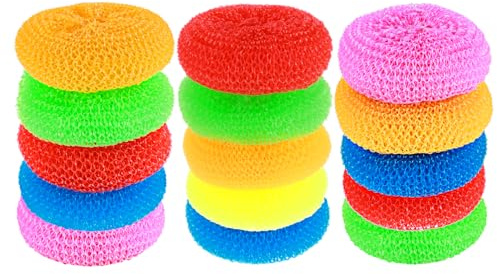 15 Stück Rund Dish Scrubber Topfreiniger Bunte Kunststoff Spülbürsten Scheuerschwämme Kratzfest Reinigungstuch Topfkratzer Kunststoff Pfannen Rundbürste Kratzschwamm für Küchenreinigung
