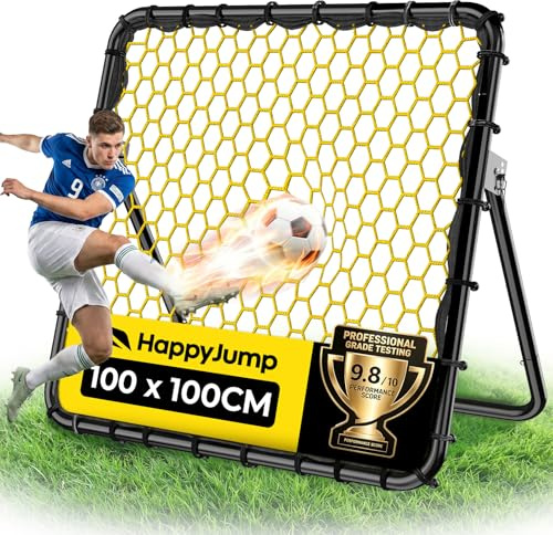 Happy Jump Pro-Serie Rebounder für Fußball 100x100 cm – Stabiler 25,88 mm Stahlrahmen & 4 Verstellbare Winkel – Profi Fußball Trainingsnetz für Technik-, Pass- & Torwarttraining