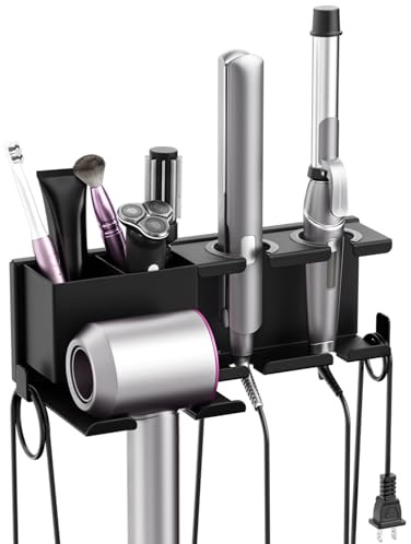 MAYZOLOP Fönhalter Ohne Bohren - Metall Wandhalterung für Dyson Airwrap, Lockenstab, Glätteisen & Föhn, Stabile Badzubehör Aufbewahrung für Bad, Hotel, Friseursalon, Schlafzimmer, Schwarz